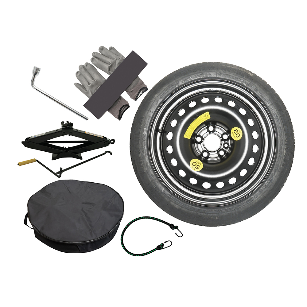 Jante EURASTEEL M5 4x16 pouces, entraxe 100, déport ET25, couleur Jante acier + Pneu 125/80 R16. Bague 60.1-56,1 - Taille du kit (jante et pneu) 61x14cm.